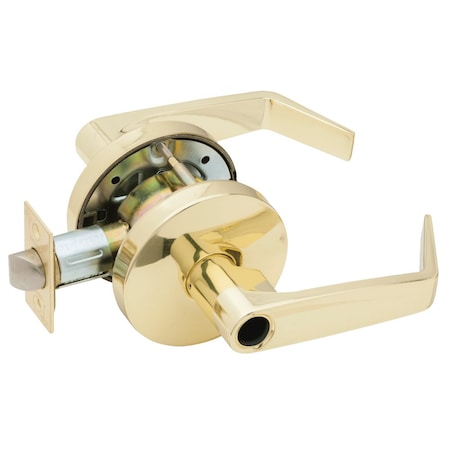 Grade 2 Entry Cylindrical Lock, Less Cylinder, Dane Lever, Standard Rose, Bright Brass Finish